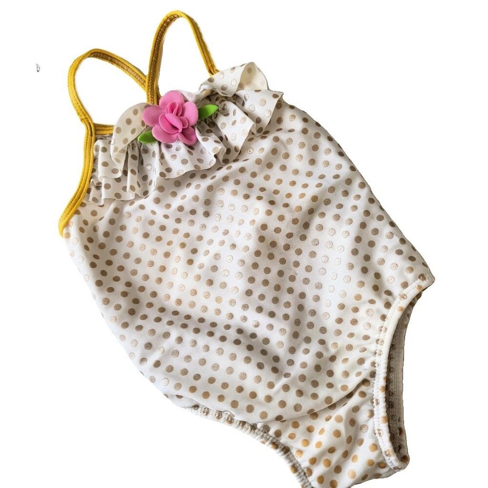Baby Buns Baby One Piece Swimsuit 18M White Gold Polka Dot